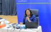 La ministre de la Fonction publiques et du Renforcement des capacités, Laurence Ndong, face à la presse, le 22 septembre 2026, à Libreville. © GabonReview