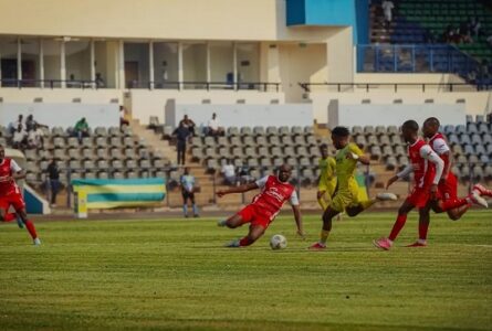 Mangasport et African Stars FC : un moment de la rencontre du tour préliminaire de la Ligue des champions de la CAF, à Franceville. © D.R.