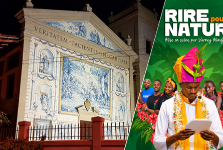 «Rire pour la Nature» ne fait pas rire le curé de la paroisse Notre-Dame de Lourdes. L’ambassade de France défend, elle, l’humour au service de l’écologie. Photomontage. © GabonReview/Houssem Eddine Tounsi/IFG