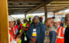 Le ministre de l’Accès universel à l’Eau et à l’Énergie, Olivier Mouckocko, et le ministre du Commerce et porte-parole du gouvernement, Emmanuel Eyeghe Nze sur le terrain. © D.R